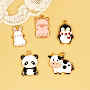 Cartoon Animal Alloy Enamel Charms Pendants For DIY Jewelry Making Bag Accessories Rabbit Pig Penguin Panda Cow
