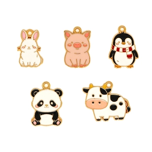 Cute cartoon animal enamel charms set featuring panda, rabbit, cow and pig for DIY jewelry