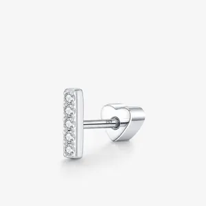 MODIAN Pendientes de Botón Lineales de Plata de Ley 925 Moissanita Certificado GRA Color D VVS1 Joyería Minimalista