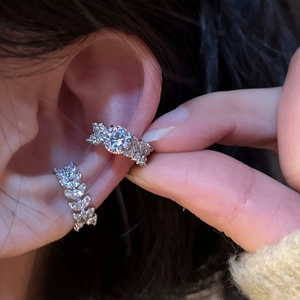 Verzilverde Koperen Ear Cuff Bladontwerp Zirkonia Geen Piercing Clip-On Oorbellen Mode Sieraden Voor Dames