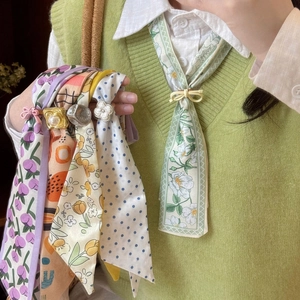 Collier Écharpe Floral pour Femmes Ajustable Tulipe Pois Écharpe Imprimée Mince Collier Accessoire de Mode Décontracté