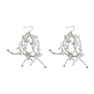 Elegant French style beaded fringe drop earrings with white shell accents for beach vacations