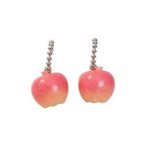 Boucles d'oreilles créoles en résine en forme de pomme rose dégradé avec perles argent