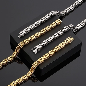 Premium stainless steel Byzantine chain necklace in gold and silver for men