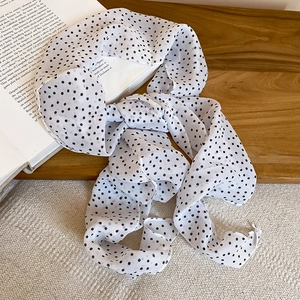 Vintage black and white polka dot chiffon scarf hair ribbon accessory