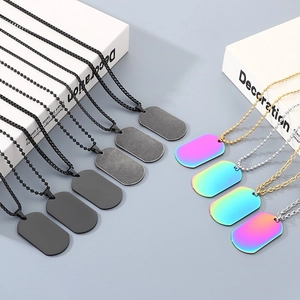 Minimalist stainless steel dog tag necklaces in black, silver and rainbow finishes for men