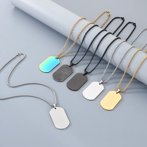 European American Minimalist Stainless Steel Dog Tag Necklace Unisex Street Style Plain Metallic Pendant Jewelry For Men Women