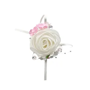 Elegant forest style white chiffon rose duckbill hair clip with delicate pink accents