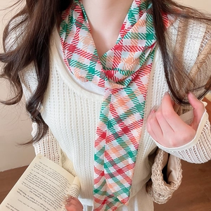 Elegant French retro style long scarf with floral print neck accessory for women
