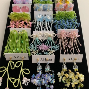 Handmade Chiffon Flower Tassel Drop Earrings For Women Sweet Seed Beads Bow Knot 925 Sterling Silver Earring Post Jewelry