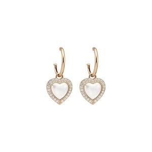 Elegante hart oorbellen met witte hars en pavé zirkonia steentjes in roségoudkleur