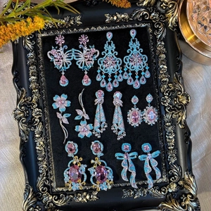 Vintage Blue Floral Water Drop Tassel Earrings For Women Inlaid Rhinestone 925 Sterling Silver Post Unique Alloy Jewelry