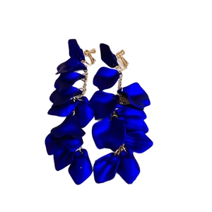 Dramatic royal blue petal tassel drop earrings featuring a tiered floral design for women
