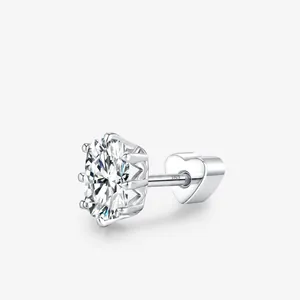 Pendientes de Botón de Plata de Ley 925 Moissanita Color D Con Cierre de Rosca de Corazón Para Mujer Certificado GRA