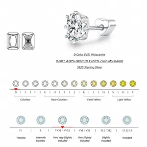 Pendiente de plata S925 con moissanita D VVS1 talla radiant y cierre de corazón