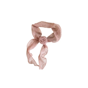 Elegant pink polka dot chiffon scarf with flower accessory for women's hair or neck