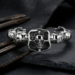 Skull Head Bangle Bracelet Stainless Steel Shield Gothic Punk Vintage Rock Open Cuff Bangle For Men