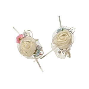 Elegant cream rose fabric floral hair clips with lace and pearl accents for women accessory