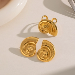 Stainless Steel Spiral Conch Jewelry Set Gold Plated Nautilus Shell Stud Earrings And Adjustable Open Ring For Women Jewelry