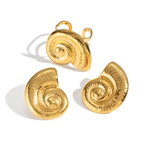 Golden stainless steel spiral conch jewelry set with polished nautical ring and stud earrings