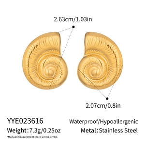 Detailed size specifications for gold nautilus shell earrings in stainless steel