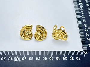 Detailed size measurement of golden spiral nautilus earrings and open ring set