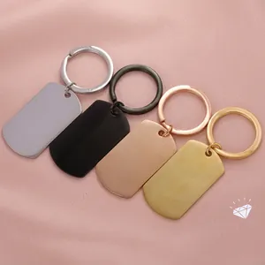Detailed macro of rectangular stainless steel tags in silver, black, rose gold, and gold finish