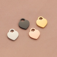 Polished stainless steel heart pendants in silver, black, gold, and rose gold finishes