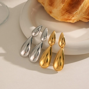 Fashion Double Layer Water Drop Stainless Steel Stud Earrings Waterproof Hypoallergenic Gold Silver Plated Jewelry Women