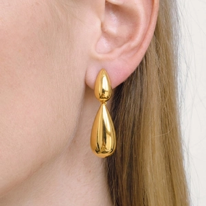 Modern gold double water drop earrings in polished stainless steel for women fashion