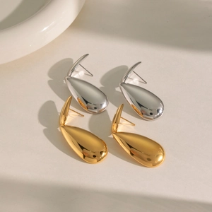 Polished stainless steel water drop stud earrings in gold and silver finish set