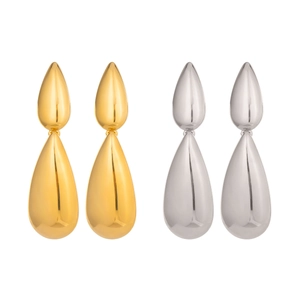 Polished double layer teardrop earrings in gold and silver stainless steel finish