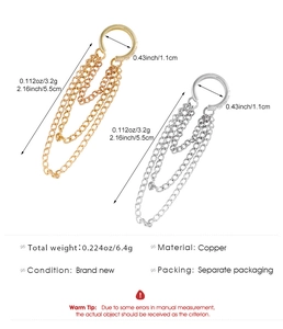 Detail specifications of golden and silver tassel chain ear cuffs with dimensions and weight