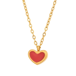 Elegante Halskette mit rotem Herzanhänger und Goldkette, französischer Schmuck