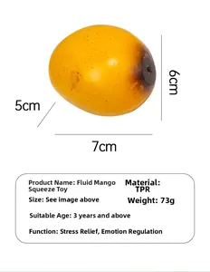 Detailed size and specs of this color-changing mango squishy toy made of soft TPR material