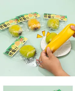Flexible mango-shaped stress relief toy showing high stretchability and soft texture