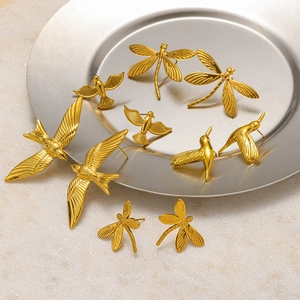 18K Gold Plated Stainless Steel Bird Dragonfly Stud Earrings For Women Waterproof Minimalist Animal Motif Fashion Earrings Jewelry