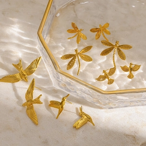 18K gold-plated stainless steel stud earrings featuring dragonfly and swallow bird designs