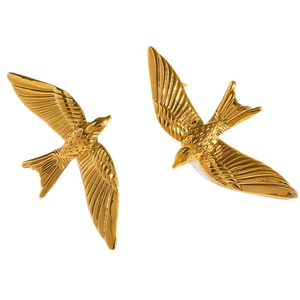 Minimalist 18K gold plated stainless steel bird stud earrings with detailed swallow design