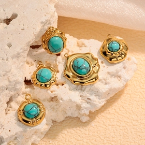 Vintage gold plated stainless steel pendants with turquoise stones for jewelry making