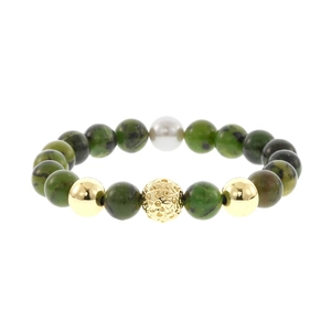 Vintage green gemstone beaded bracelet with gold and pearl accents for stylish men daily wear