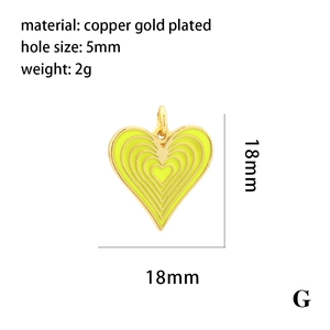 Colgante de corazón amarillo neón en cobre chapado en oro 18K con agujero de 5mm