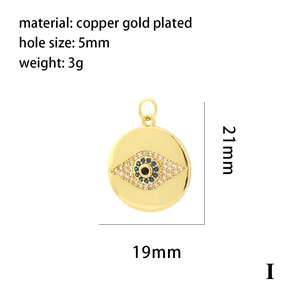 Colgante ojo turco de cobre dorado para joyería DIY de 19mm de diámetro