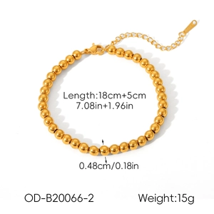 18K vergulde roestvrijstalen kralenarmband met 18cm plus 5cm verstelbare verlenging