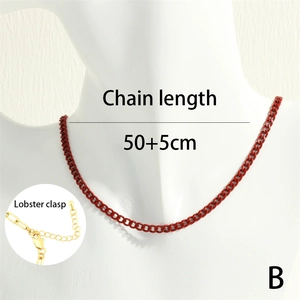 Modern red lacquer Cuban chain necklace for women with golden lobster clasp detail
