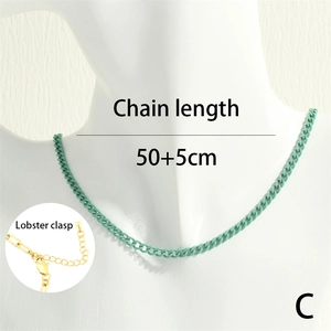 Grass green Cuban chain necklace for women with gold lobster clasp and adjustable length