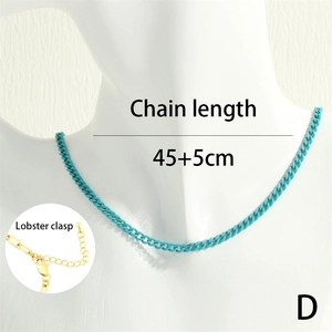 Bright blue minimalist Cuban chain necklace for women with 45+5cm adjustable gold clasp