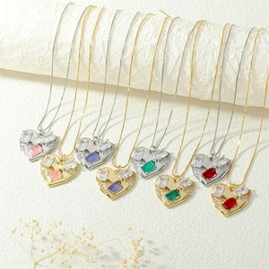 Elegant 18K gold and silver plated copper heart pendant necklaces with zircon crystals