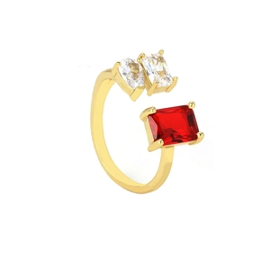 Bague ajustable plaquée or 18 carats avec oxydes de zirconium rouges et blancs