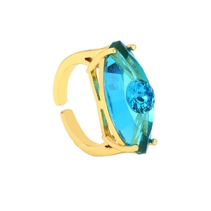 Verstellbarer goldener Ring mit blauem Marquise-Stein und rundem Kristall im Augen-Design